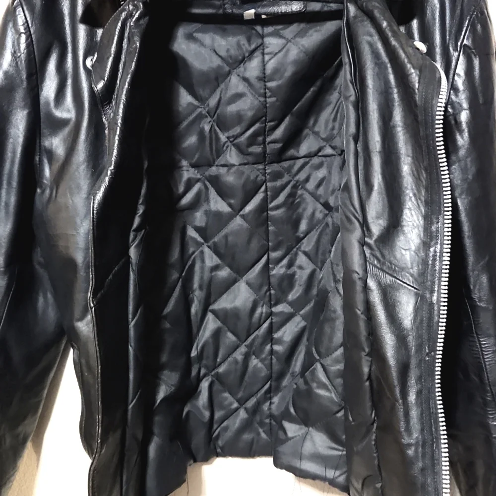 Vintage 80's Baja California Leather Biker Jacket Black Size 40 - Picture 11 of 14